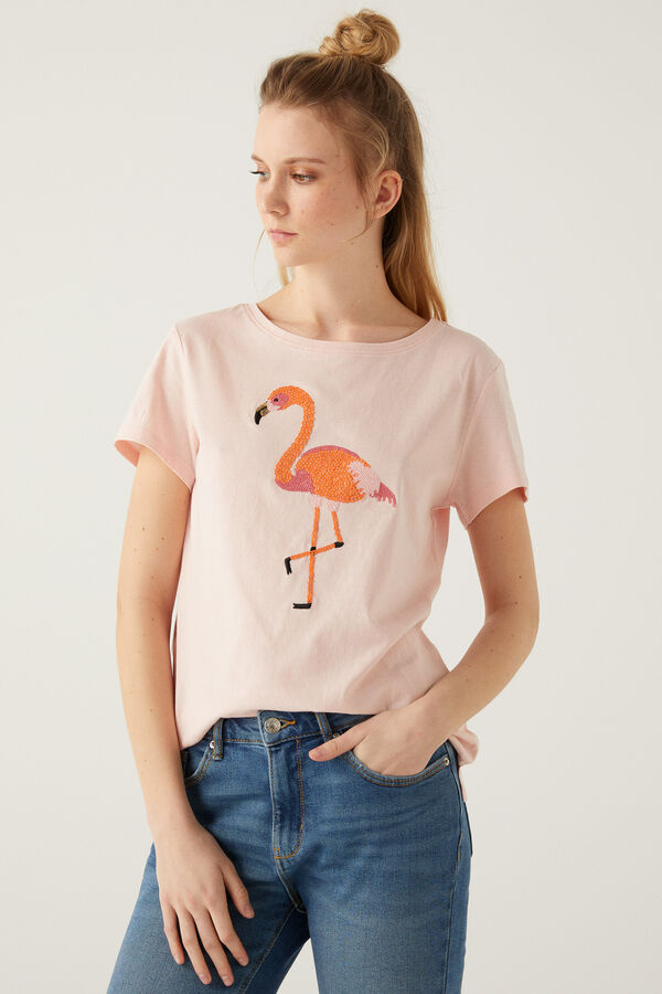 Springfield T-shirt estampado gráfico lantejoulas rosa