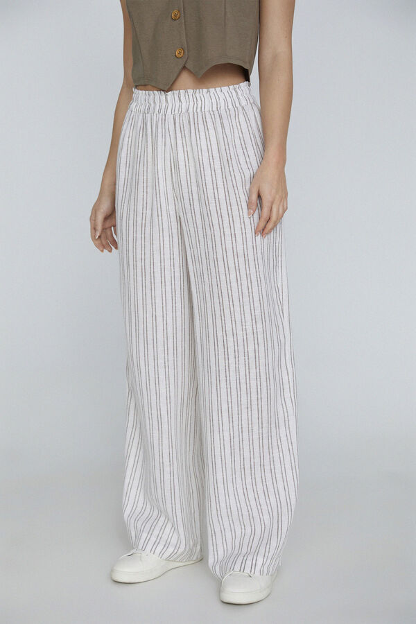 Only Pantalón ancho a rayas lino blanco