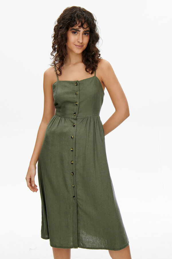 JDY Vestido de lino midi kaki