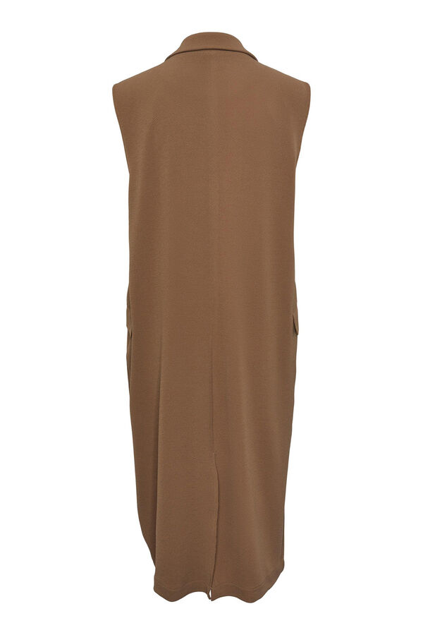 Pieces Chaleco largo con falsos bolsillos marr&oacute;n