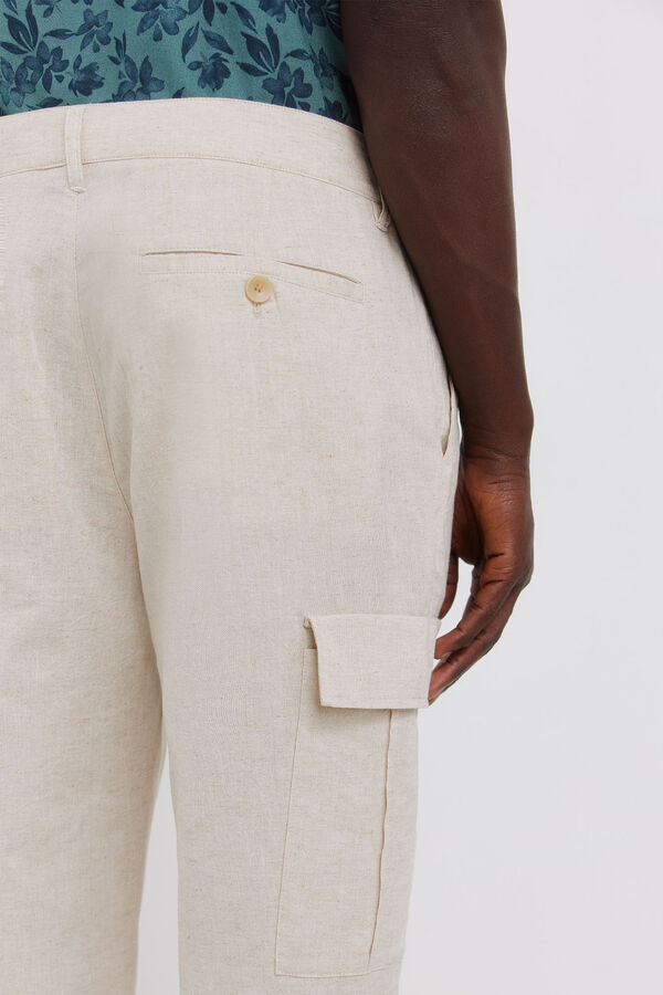 Springfield Pantal&oacute;n cargo lino comfort slim fit blanco