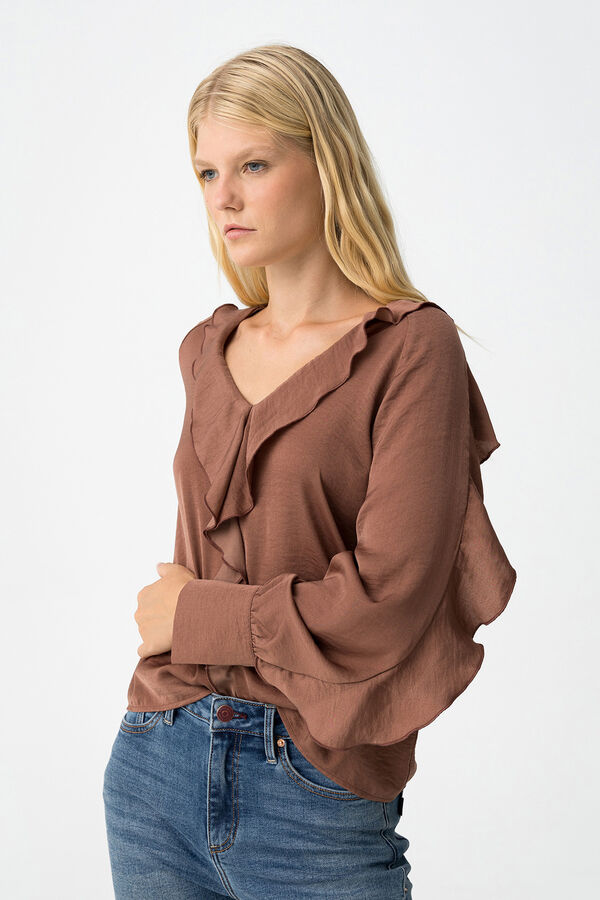 Tiffosi Blusa de cetim com babados cru