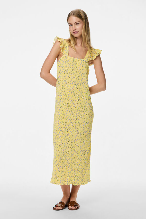 Pieces Vestido midi floral  amarelo