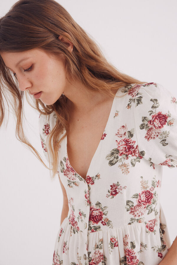 Springfield Vestido midi camisero lino estampado