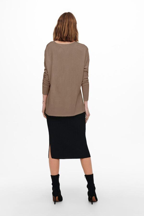 Only Jersey de manga larga y cuello pico nude