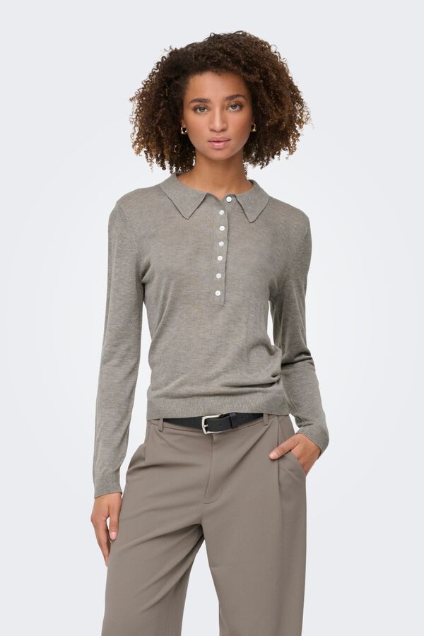 Only Polo de punto manga larga gris