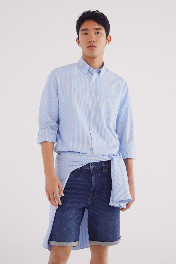 Springfield Bermuda jeans básica com lavagem escura azul