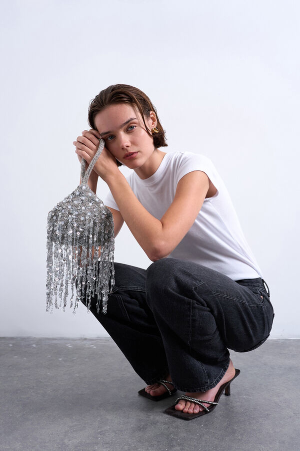 Topshop Bolsa de festa com missangas cinzento