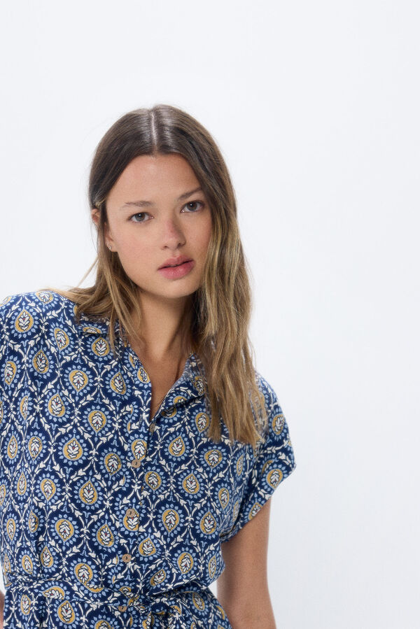 Springfield Vestido corto camisero estampado azul