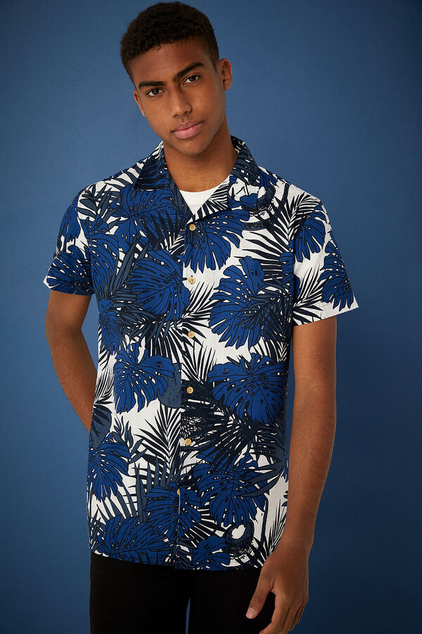 Springfield Camisa manga curta estampagem tropical marinho mistura