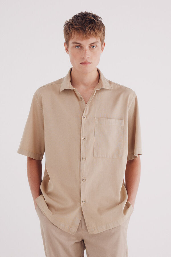 Springfield Camisa de manga curta Tencel bege