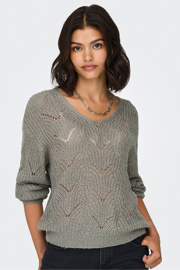 JDY Jersey cuello pico lurex gris