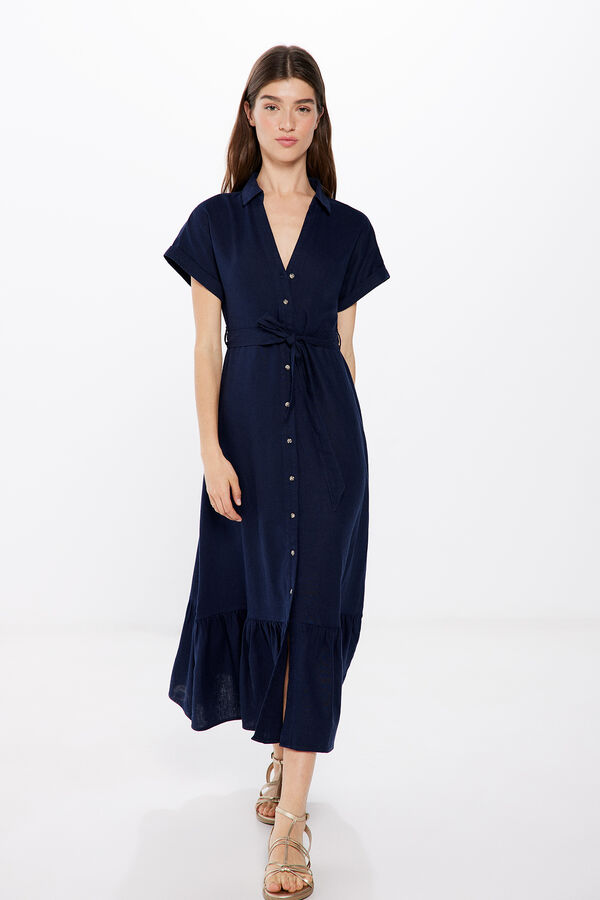 Springfield Vestido Camisero Lino azul