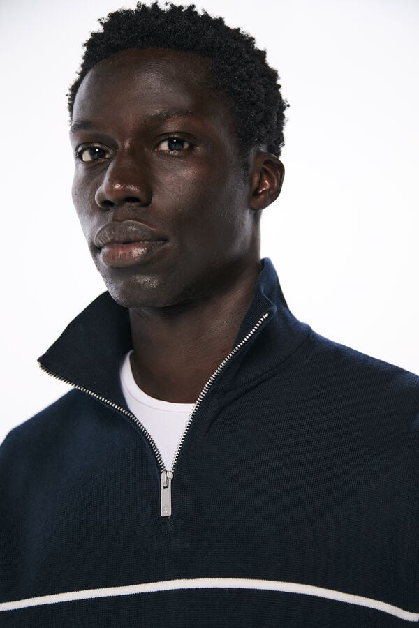 Springfield Su&eacute;ter fecho-&eacute;clair com riscas azul