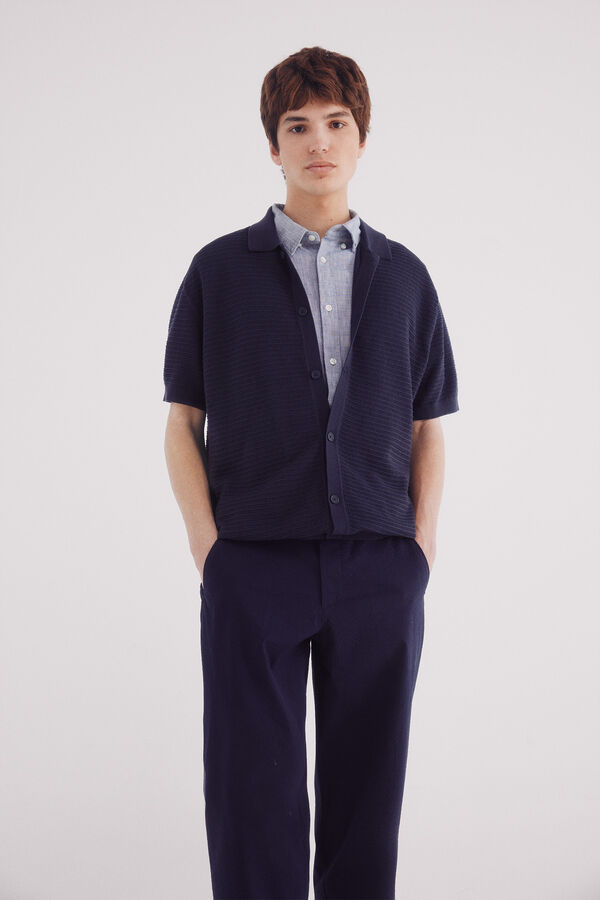 Springfield Calças largas de seersucker azul