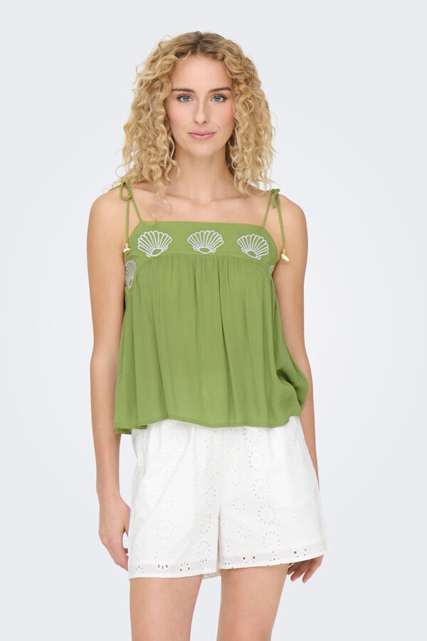 Only Top alças bordado verde