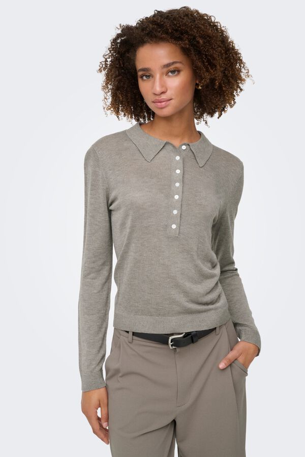 Only Polo de punto manga larga gris