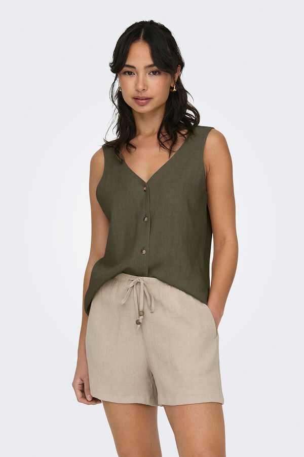 JDY Camiseta tirantes lino verde