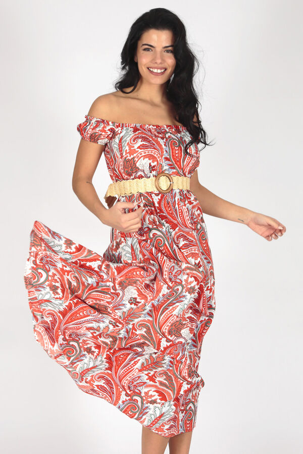 Brave Soul Vestido palabra de honor estampado rojo