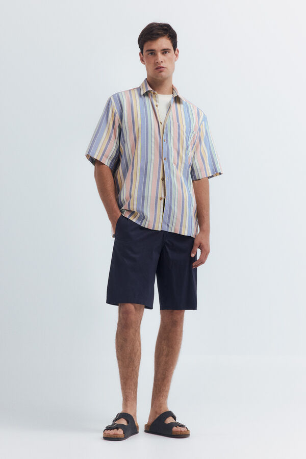 Springfield Camisa de manga manga curta riscas tencel rosa