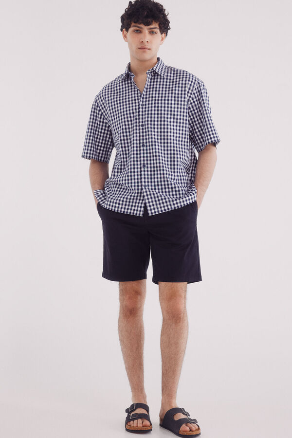 Springfield Camisa xadrez de manga manga curta seersucker azul