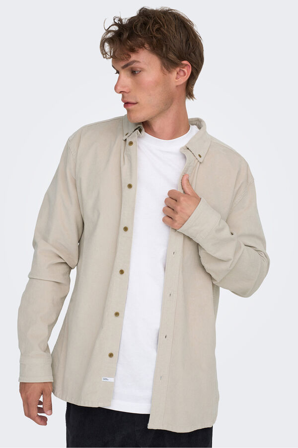 Only & Sons Camisa manga larga pana gris