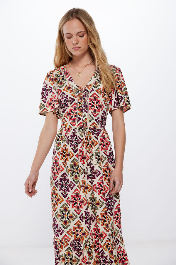 Springfield Vestido Midi Escote Lazo estampado