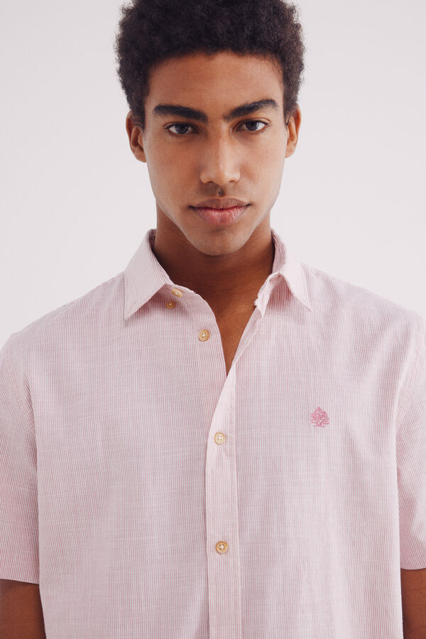 Springfield Camisa de algod&atilde;o de manga curta com micro listras rosa