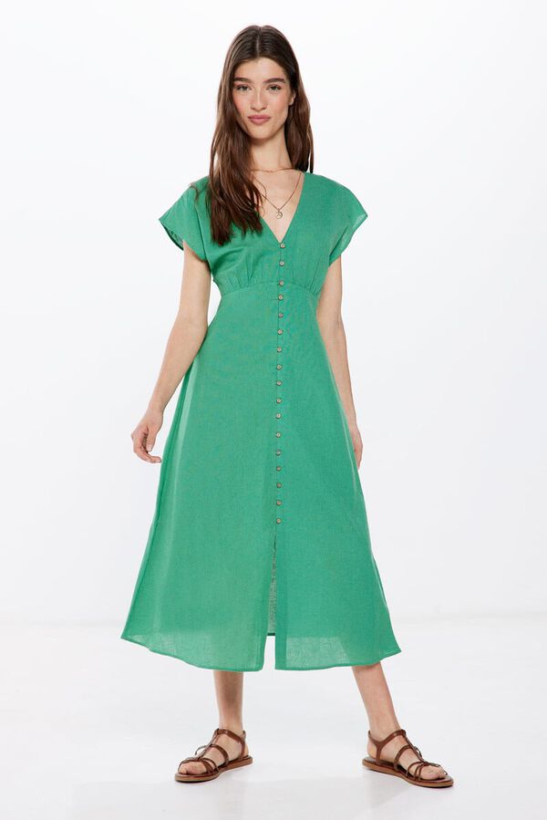 Springfield Vestido Midi Bot&otilde;es Linho bege