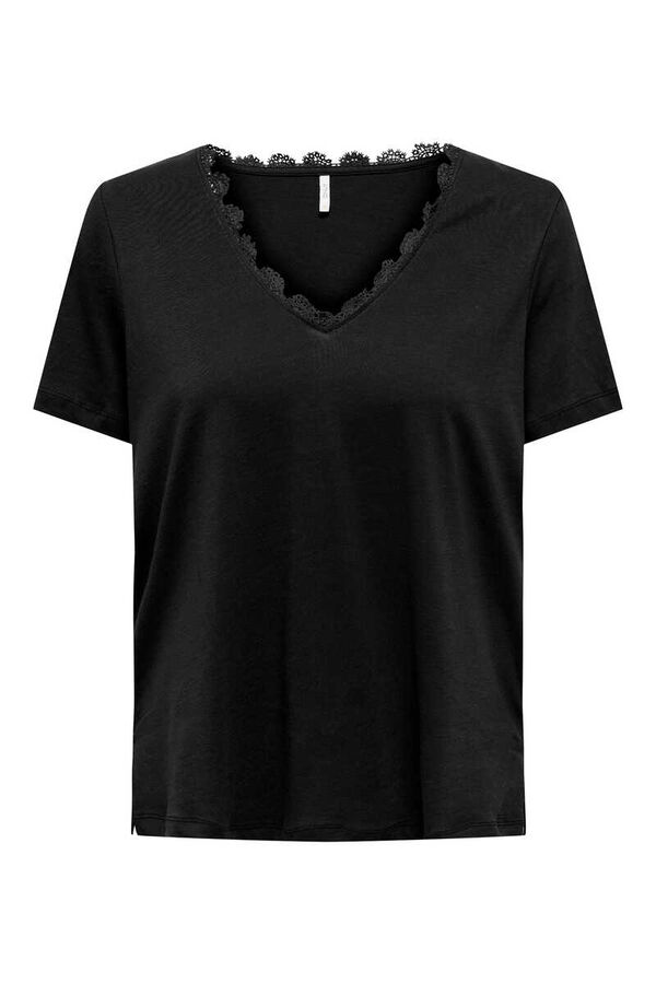 Only Camiseta manga corta cuello pico negro