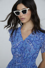 Only Vestido corto escote pico azul