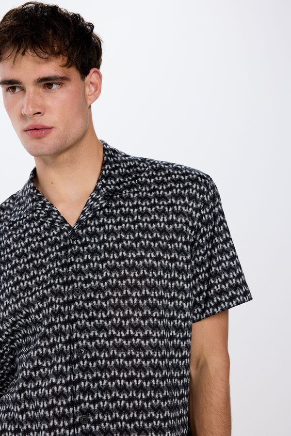 Springfield Camisa manga corta estampada viscosa negro