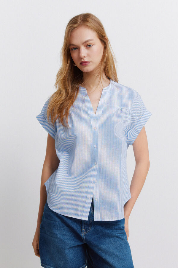 Springfield Camisa de manga curta em linho azul