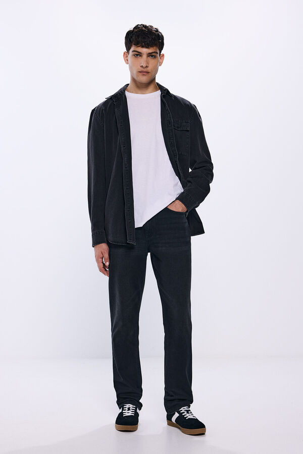 Springfield Calça jeans preta regular cinzento