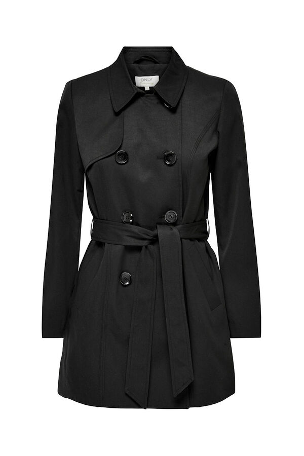 Only Gabardina midi con cintur&oacute;n negro
