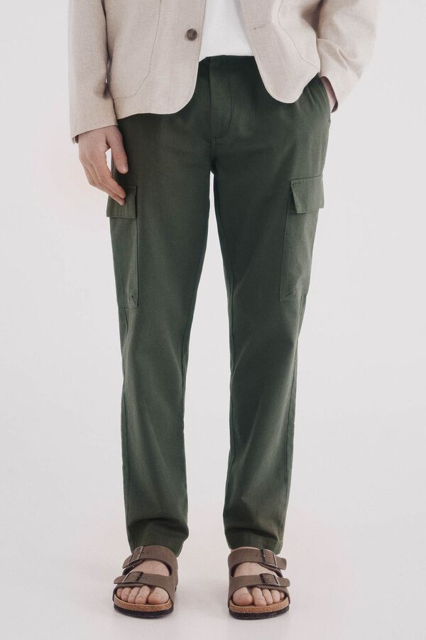 Springfield Pantal&oacute;n cargo lino slim fit kaki