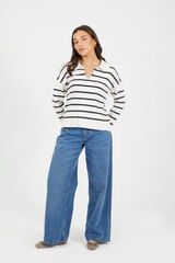 Brave Soul Jersey a rayas con cuello polo marfil