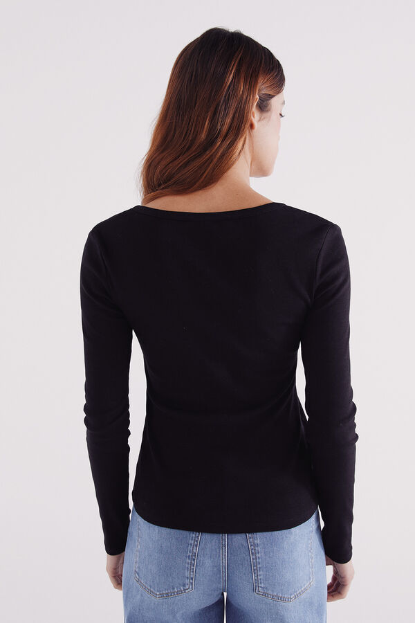 Springfield T-shirt Bakery com decote em bot&otilde;es preto