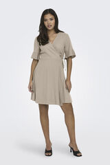 Only Vestido cruzado curto linho cinzento