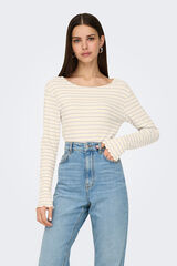 Only T-shirt curta de manga comprida com bordas onduladas bege