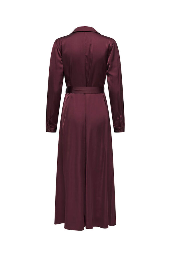 Only Vestido largo camisero de sat&eacute;n burdeos