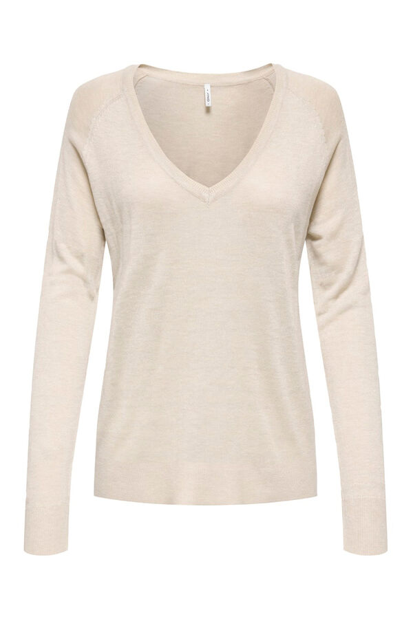 Only Jersey fino cuello de pico marfil