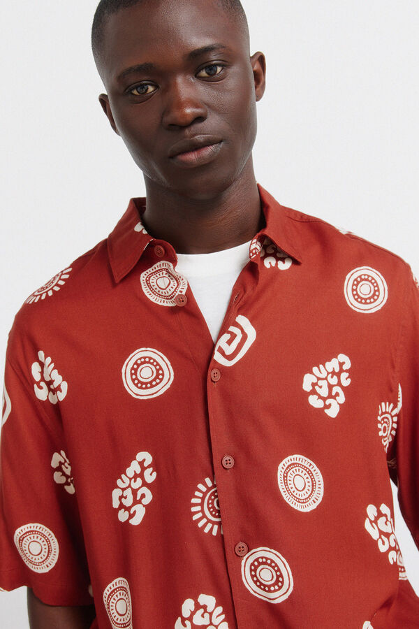 Springfield Camisa de manga curta em viscose estampada vermelho