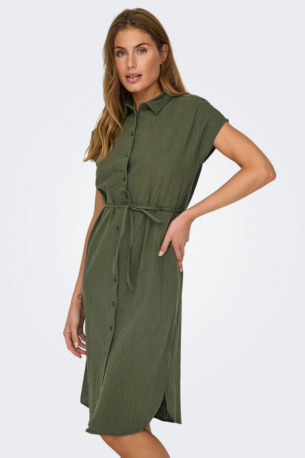 Only Vestido midi camisero verde