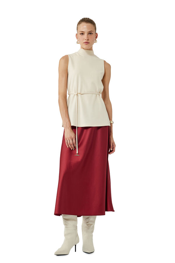 Koton Saia midi de saia regular com cintura padr&atilde;o vermelho