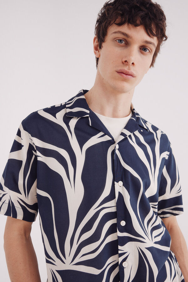 Springfield Camisa de manga curta de viscose estampado azul