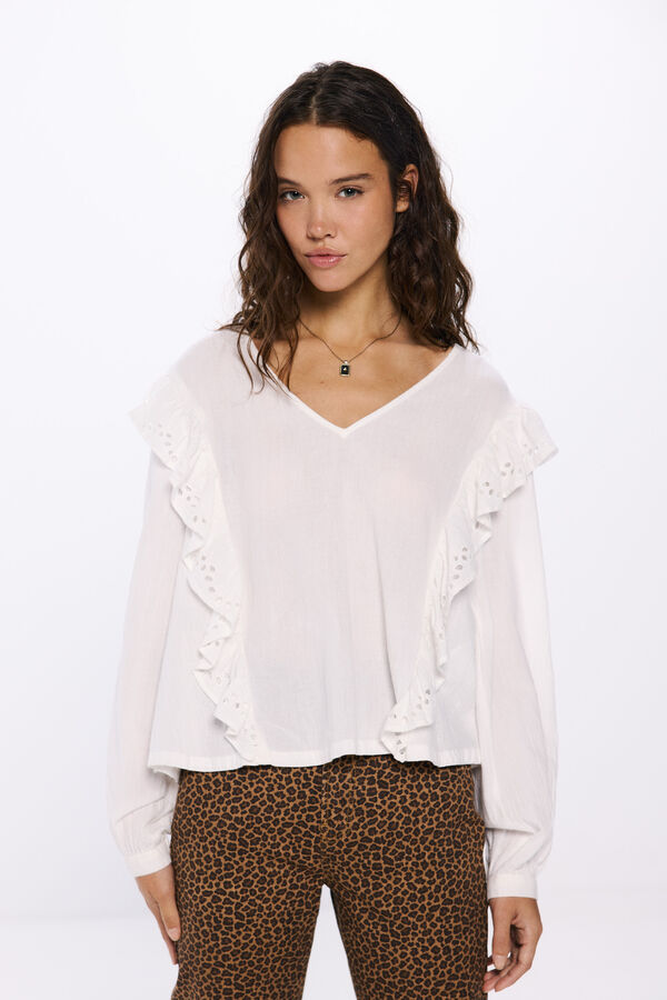 Springfield Blusa volantes schiffly estampado