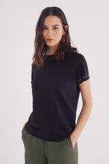 Springfield Camiseta tachas cuello y mangas negro