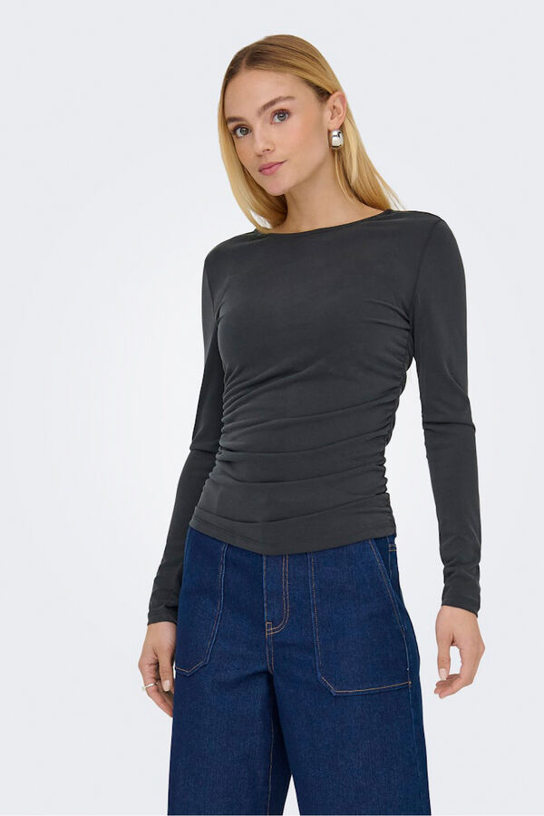 Only Top fruncido manga larga negro