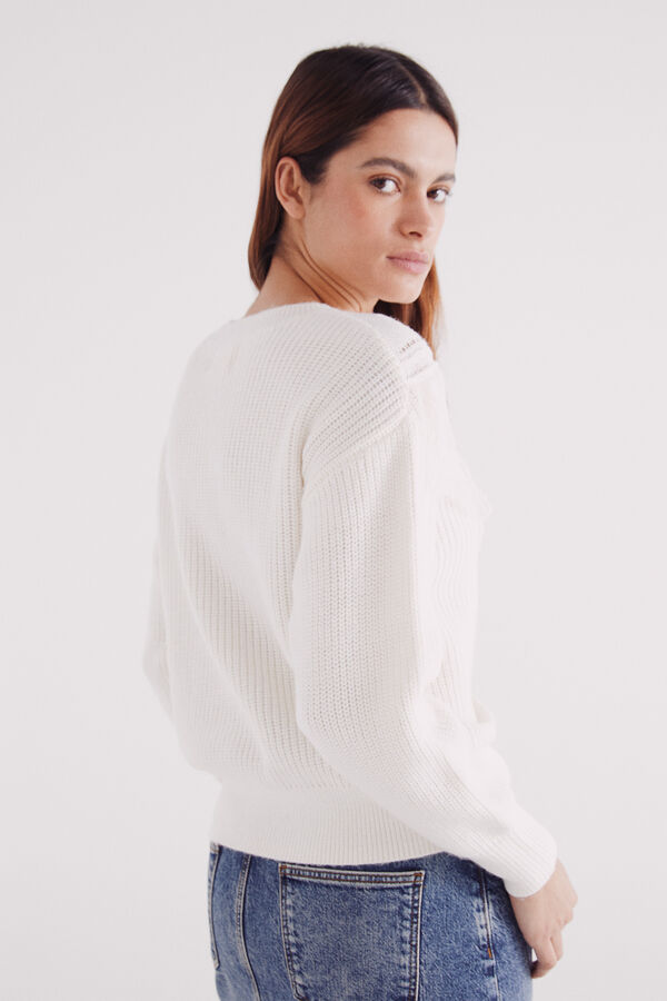 Springfield Su&eacute;ter em V com franjas bege